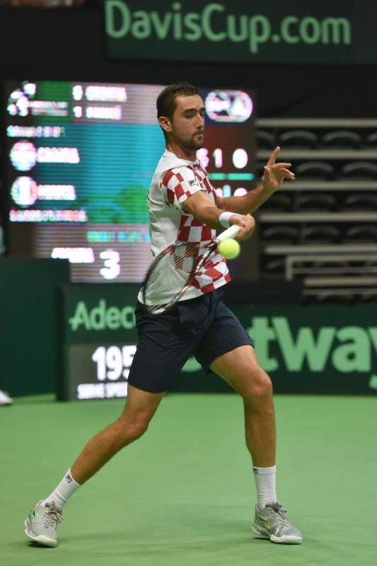 Polufinale Davis Cupa, Hrvatska – Francuska, 2. meč, Marin Čilić – Lucas Pouille. Photo: Hrvoje Jelavić/PIXSELL Polufinale Davis Cupa, Hrvatska – Francuska, 2. meč, Marin Čilić – Lucas Pouille. Photo: Hrvoje Jelavić/PIXSELL