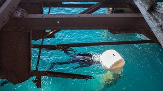 Specijalna policija Ajkule u podrucju ispred lansirne stanice tvornice Torpedo izvukla je s morskog dna jos jedan primjerak torpeda. I ovaj ce primjerak preuzeti Muzej grada Rijeke i uvrstiti ga u svoju Zbirku. Photo: Nel Pavletic/PIXSELL Specijalna policija Ajkule u podrucju ispred lansirne stanice tvornice Torpedo izvukla je s morskog dna jos jedan primjerak torpeda. I ovaj ce primjerak preuzeti Muzej grada Rijeke i uvrstiti ga u svoju Zbirku. Photo: Nel Pavletic/PIXSELL