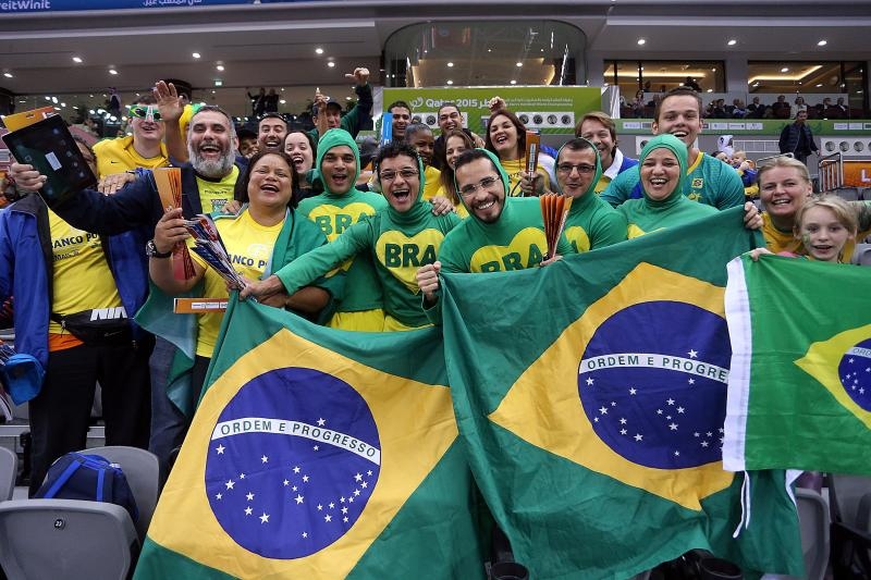 Katar – 24. svjetsko rukometno prvenstvo, osmina finala, Hrvatska – Brazil 26-25. Hrvatski navijaci. Photo: Goran Stanzl/PIXSEL