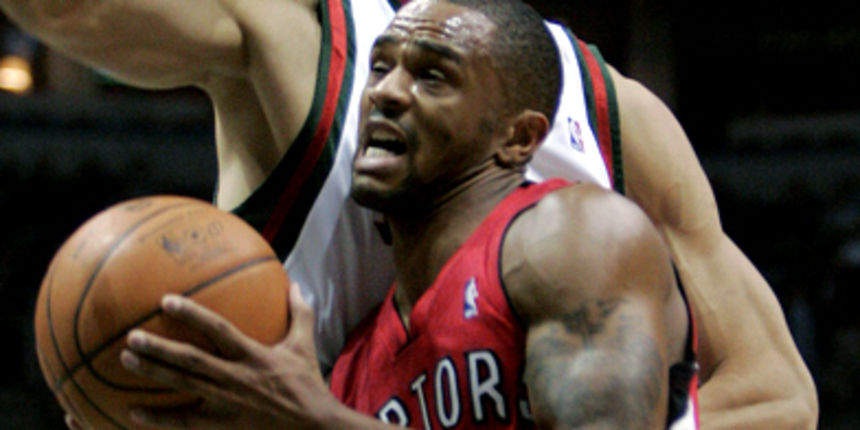 Toronto Raptors guard Juan Dixon (3) tries to drive past Milwaukee Bucks center Yi Jianlian of China during the first half of an NBA basketball game Tuesday, Nov. 6, 2007, in Milwaukee. (AP Photo/Morry Gash) Toronto Raptors guard Juan Dixon (3) tries to drive past Milwaukee Bucks center Yi Jianlian of China during the first half of an NBA basketball game Tuesday, Nov. 6, 2007, in Milwaukee. (AP Photo/Morry Gash)