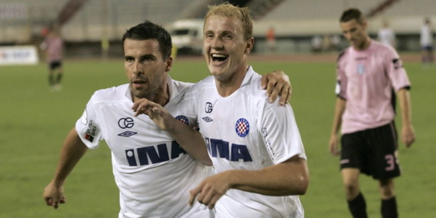 Split, 290809. Stadion na Poljudu. Nogomet, T- Com 1. HNL, susret 6. kola Hajduk – Lokomotiva. Na fotografiji: Senijad Ibricic i Ahmad Sharbini slave pogodak. Foto: Jakov Prkic / CROPIX Split, 290809. Stadion na Poljudu. Nogomet, T- Com 1. HNL, susret 6. kola Hajduk – Lokomotiva. Na fotografiji: Senijad Ibricic i Ahmad Sharbini slave pogodak. Foto: Jakov Prkic / CROPIX