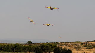 Zadar, Babindub, 230812.
Pozar u mjestu Babindub, kraj Zadra, u blizini aerodroma. Pozar je izbio medju kucama, na rubu borove sume kod vojnog aerodroma. Dio terena je miniran pa su u gasenju sudjelovali i kanaderi.
Foto: Jure Miskovic / CROPIX