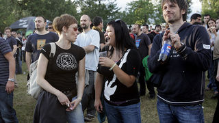 Zagreb, 240609.
Prva vecer T-mobile IN Music Festivala koji se odrzava na Jarunu na dvije pozornice. Kao zvijezde prve veceri najavljeni su Lilly Allen, Kraftwerk, Franz Ferdinand na T-mobile stageu i Rokia Traore na Nokia stageu.  
Na slici: Yaja i Dubra