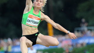 Zagreb, 130911.
IAAF World Challenge Zagreb 2011, 
61. memorijal Borisa Hanzekovica na atletskom stadionu Mladost na Savi.
Na slici: pobjednica skoka u dalj Olga Zaytseva.
Foto: Srdjan Vrancic / CROPIX
