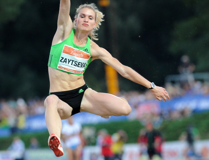 Zagreb, 130911.
IAAF World Challenge Zagreb 2011, 
61. memorijal Borisa Hanzekovica na atletskom stadionu Mladost na Savi.
Na slici: pobjednica skoka u dalj Olga Zaytseva.
Foto: Srdjan Vrancic / CROPIX