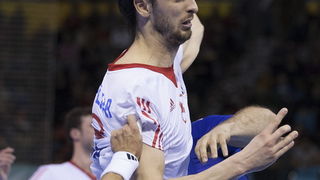 Zaragoza, Spanjolska, 230113.
Gradska dvorana Principe Felipe.
Svjetsko prvenstvo u rukometu za muskarce Spanjolska 2013.
Utakmica cetvrtfinala izmedju reprezentacija Hrvatske i Francuske.
Na fotografiji: Marko Kopljar.
Foto: Ante Cizmic / CROPIX