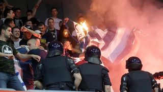 Intervencija policije na tribini s navijačima Zadra na utakmici Cibone i Zadra (80-71). Photo: Goran Stanzl/PIXSELL Intervencija policije na tribini s navijačima Zadra na utakmici Cibone i Zadra (80-71). Photo: Goran Stanzl/PIXSELL