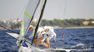Zadar, 020909. Europsko prvenstvo u jedrenju za klasu 49er 2009. Danas se vozi treci dan regata na Europskom prvenstvu u klasi  49er koje se odrzava od 29og kolovoza do 5og rujna u organizaciji JK Uskok.  Iako se start odgodio za vise od 2 sata odrzana su