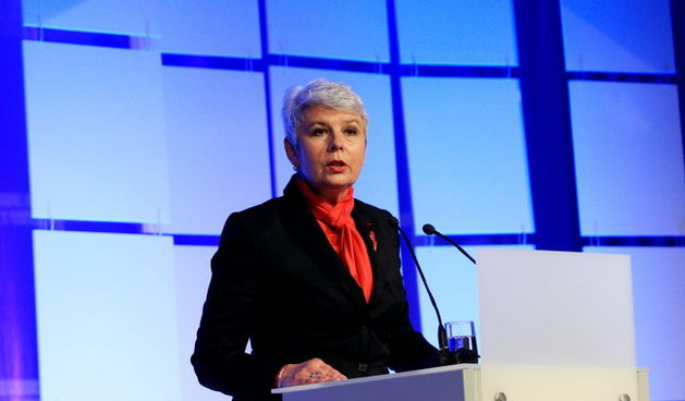 Rovinj, 220410.
Danas je u Rovinju otvorena Windays business konferencija, u organizaciji Microsoft Hrvatska i Jutarnjeg lista. Na otvorenje je dosla premijerka Jadranka Kosor.
Na fotografiji: Jadranka Kosor za govornicom.
Foto: Goran Sebelic / CROPIX