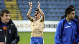 Varazdin, 080510.
Na gradskom stadionu u Varazdinu igra se 29. kolo prve HNL izmedju Varteksa i Zadra. Varteks je pobjedio 1:0 pogotkom Matije Smrekara.
Na slici: slavlje Varteksa, Josip Brezovec.
Foto: Zeljko Hajdinjak / CROPIX