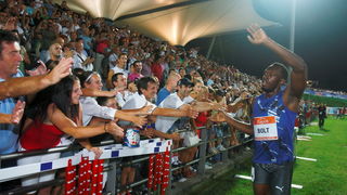 Zagreb, 130911.
IAAF World Challenge Zagreb 2011, 
61. memorijal Borisa Hanzekovica na atletskom stadionu Mladost na Savi.
Na slici: Usain Bolt pobjednik na 100 m.
Foto: Goran Mehkek / CROPIX