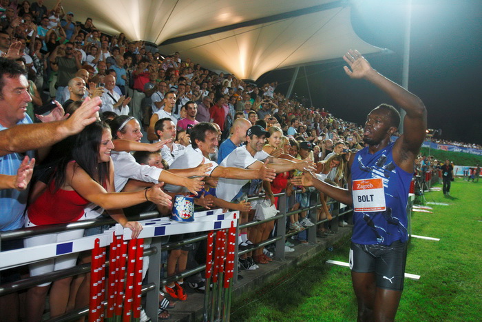 Zagreb, 130911.
IAAF World Challenge Zagreb 2011, 
61. memorijal Borisa Hanzekovica na atletskom stadionu Mladost na Savi.
Na slici: Usain Bolt pobjednik na 100 m.
Foto: Goran Mehkek / CROPIX
