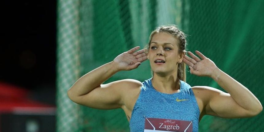 08.09.2014., Mladost na Savi, Zagreb – IAAF World Challenge Zagreb, 65. memorijal Borisa Hanzekovica. Disk, Sandra Perkovic. Photo: Goran Stanzl/PIXSELL 08.09.2014., Mladost na Savi, Zagreb – IAAF World Challenge Zagreb, 65. memorijal Borisa Hanzekovica. Disk, Sandra Perkovic. Photo: Goran Stanzl/PIXSELL
