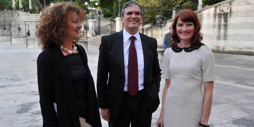 Zadar, 190513.
Lokalni izbori 2013.
Stozer SDP-a.
Pracenje rezultata lokalnih izbora.
Na fotografiji: Ljiljana Klarin (kandidatkinja za dogradonacelnicu, lijevo) Ivo Bilic (kandidat za gradonacelnika, sredina).
Foto: Luka Gerlanc / CROPIX