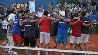 Slavlje hrvatskih tenisača nakon pobjede nad SAD-om Slavlje hrvatskih tenisača nakon pobjede nad SAD-om