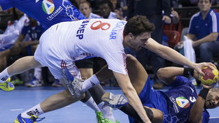 Zaragoza, Spanjolska, 230113.
Gradska dvorana Principe Felipe.
Svjetsko prvenstvo u rukometu za muskarce Spanjolska 2013.
Utakmica cetvrtfinala izmedju reprezentacija Hrvatske i Francuske.
Na fotografiji: Marko Kopljar.
Foto: Ante Cizmic / CROPIX