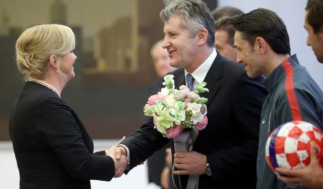 Pantovcak – Hrvatska nogometna reprezentacija i celnici HNS-a na primanju kod predsjednice Kolinde Grabar Kitarovic u Uredu Predsjednika. Photo: Igor Kralj/PIXSELL