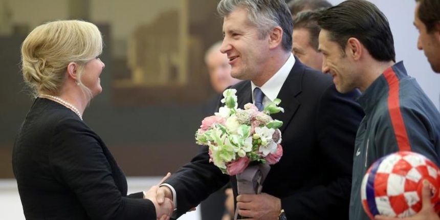 Pantovcak – Hrvatska nogometna reprezentacija i celnici HNS-a na primanju kod predsjednice Kolinde Grabar Kitarovic u Uredu Predsjednika. Photo: Igor Kralj/PIXSELL