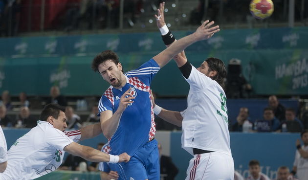 Madrid, 150113.Gradska dvorana Caja Magica.Svjetsko prvenstvo u rukometu za muskarce Spanjolska 2013.Utakmica 3. kola D skupine izmedju Hrvatske i Madjarske.Na fotografiji: Marko Kopljar.Foto: Ante Cizmic / CROPIX