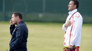 London, 060812.
Hrvatski strijelci Anton Glasnovic i Giovanni Cernogoraz u finalu trapa tijekom Olimpijskih Igara u Londonu.
Na fotografiji: Giovanni Cernogoraz osvojio je zlato.
Foto: Drago Sopta / CROPIX