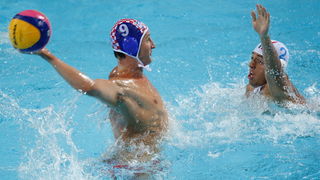Zagreb, 050910.
Bazen Mladost na Savi.
29. Europsko prvenstvo u vaterpolu.
Hrvatska – Italija
Na fotografiji: Sandro Sukno i Stefano Luongo.
Foto: Ronald Gorsic / CROPIX