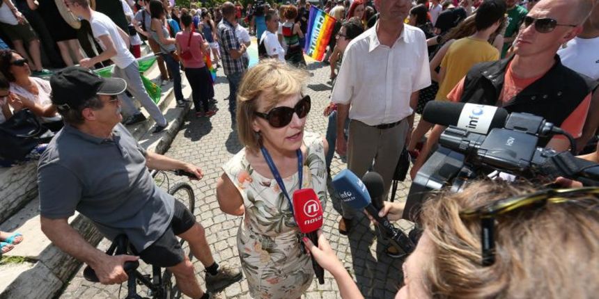 15.06.2013., Zagreb – 12. Zagreb Pride povorka, najveca dosad, prolazi ulicama grada. Vesna Pusic. Photo: Marko Lukunic/PIXSELL 15.06.2013., Zagreb – 12. Zagreb Pride povorka, najveca dosad, prolazi ulicama grada. Vesna Pusic. Photo: Marko Lukunic/PIXSELL