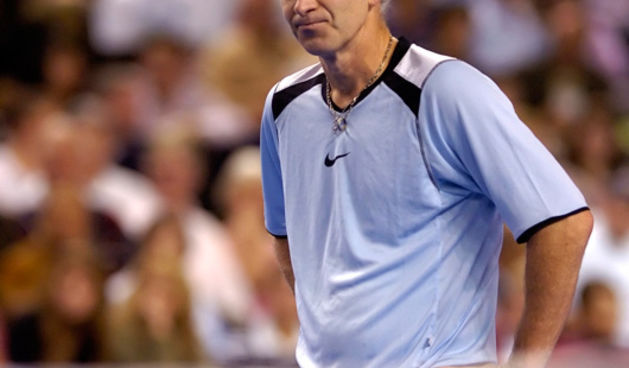 Baltimore, MD – 11/14/05 – John McEnroe wishing he could see the replay for that last call. He joined Jim Courier, Martina Navratilova and Martina Hingis for a series of exhibition matches at the Mercantile Tennis Challenge. The annual charity event is pu