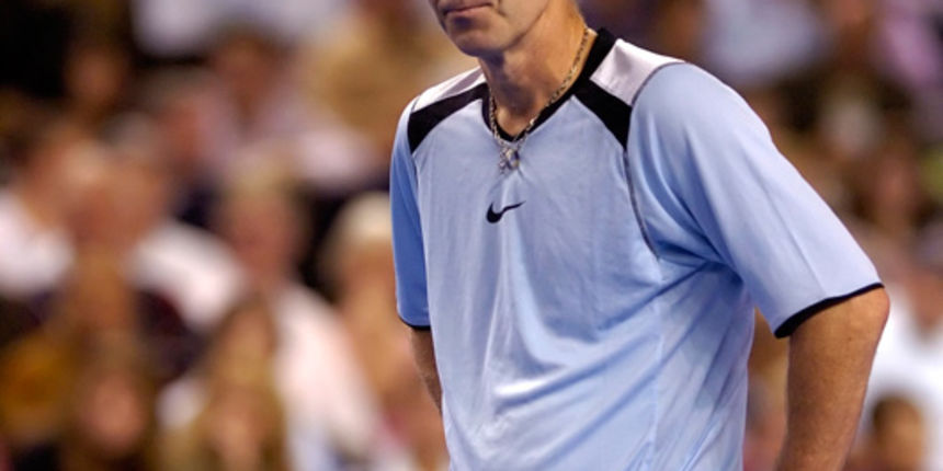 Baltimore, MD – 11/14/05 – John McEnroe wishing he could see the replay for that last call. He joined Jim Courier, Martina Navratilova and Martina Hingis for a series of exhibition matches at the Mercantile Tennis Challenge. The annual charity event is pu