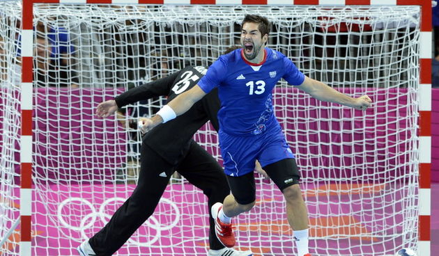 London, 100812.
Kosarkaska dvorana.
Hrvatska muska rukometna reprezentacija igra polufinalnu utakmicu protiv Francuske na Olimpijskim igrama u Londonu.
Na fotografiji: Nikola Karabatic.
Foto: Drago Sopta / CROPIX