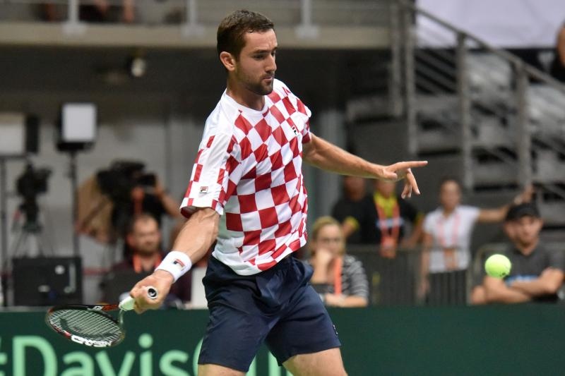 Polufinale Davis Cupa, Hrvatska – Francuska, 2. meč, Marin Čilić – Lucas Pouille. Photo: Hrvoje Jelavić/PIXSELL Polufinale Davis Cupa, Hrvatska – Francuska, 2. meč, Marin Čilić – Lucas Pouille. Photo: Hrvoje Jelavić/PIXSELL