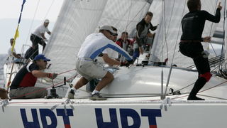 Split, 160909.
Danas je flotnim plovom zapoceo 23. ACI Match Race kup. 
Na fotografiji: posada kormilara Zvonka Jelacica.
Foto: Jakov Prkic / CROPIX