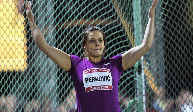 Zagreb, 010910. Sportski park Mladost. IAAF, World Challenge Zagreb 2010, 60-ti jubilarni memorijal Borisa Hanzekovica, meeting u atletici. Na slici: pobjednica u bacanju diska, hrvatska predstavnica Sandra Perkovic. Foto: Boris Kovacev / CROPIX