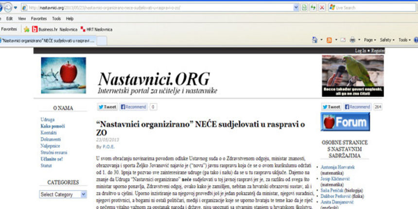 Nastavnici ne žele na raspravu o zdravstvenom odgoju, foto: HRT