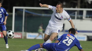 Sibenik ,050510.
Stadion Subicevac.
Druga utakmica finala Kupa RH NK Sibenik NK Hajduk (Split).
Na slici: Srdjan Andric  i Sandro Bloudek .
Foto: Niksa Stipanicev / CROPIX