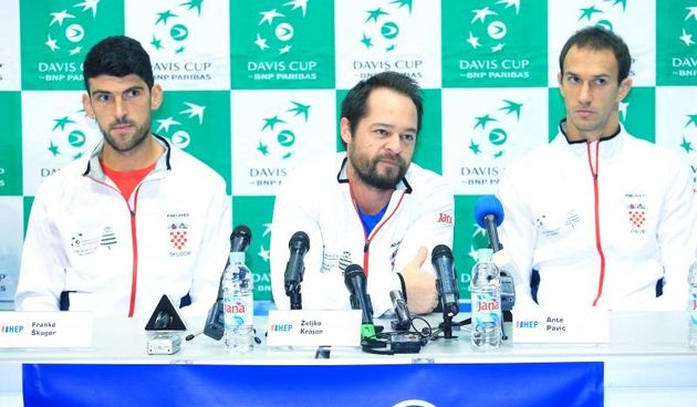 Konferencija za medije hrvatske Davis Cup reprezentacija uoci meca sa Spanjolskom. Franko Skugor, izbornik Zeljko Krajan, Ante Pavic