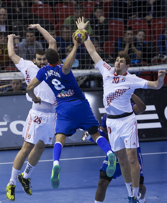 Zaragoza, Spanjolska, 230113.
Gradska dvorana Principe Felipe.
Svjetsko prvenstvo u rukometu za muskarce Spanjolska 2013.
Utakmica cetvrtfinala izmedju reprezentacija Hrvatske i Francuske.
Na fotografiji: Zeljko Musa i Jakov Gojun.
Foto: Ante Cizmic / CRO Zaragoza, Spanjolska, 230113.
Gradska dvorana Principe Felipe.
Svjetsko prvenstvo u rukometu za muskarce Spanjolska 2013.
Utakmica cetvrtfinala izmedju reprezentacija Hrvatske i Francuske.
Na fotografiji: Zeljko Musa i Jakov Gojun.
Foto: Ante Cizmic / CRO