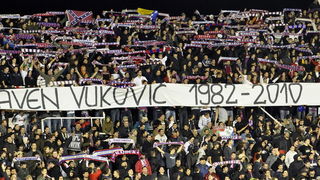 Split, 011210. 
Stadion HNK Hajduka u Poljudu.    
UEFA Europska liga utakmica HNK Hajduk – FC AEK. 
Na slici: navijaci Torcide. 
Foto: Jadran Babic / CROPIX
