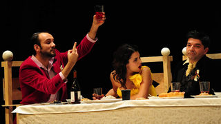 Zadar, 28.01.2013. snimio: Nenad Marčev 
HNK Šibenik 
Drama 
Bertolt Brecht: 
Pir malograđana 
redatelj: Dražen Ferenčina 
igraju: Žarko Potočnjak, Janko Popović – Volarić 
Helena Minić , Robert Ugrina, Vinko Štefanac 
Oriana Kunčić, Franka