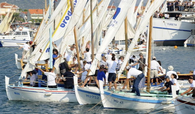 Murter, 270909.
Regata Latinsko idro.
Svake godine u povodu blagdana sv. Mihovila, zastitnika murterske zupe, odrzava se regata Latinsko idro. Start joj je uvijek u uvali Hramina, plovi se iskljucivo latinskim jedrom u tradicijskim brodovima rasporedjenim