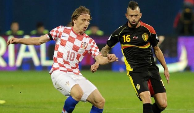 Hrvatska – Belgija. Luka Modric, Steven Defour. Photo: Dalibor Urukalovic/PIXSELL