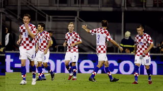 Zagreb, 050909. Stadion Maksimir. Nogometna utakmica kvalifikacija za SP u Juznoj Africi 2010. izmedju Hrvatske i Bjelorusije. Na slici: Slavlje nakon vodstva. Foto: Goran Mehkek / CROPIX