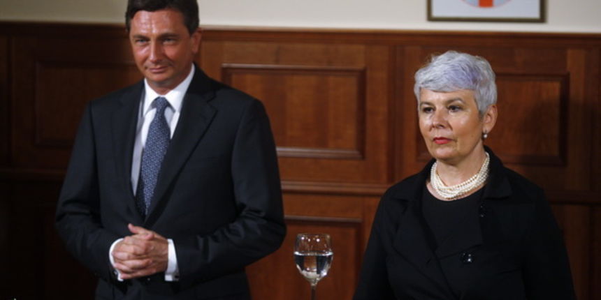 Zagreb, 261009.
Savska, HGK.
U jednodnevni posjet Hrvatskoj dosao je premijer Slovenije Borut Pahor.
Na slici: Jadranka Kosor i Borut Pahor za vrijeme press konferencije.
Foto: Goran Mehkek / CROPIX