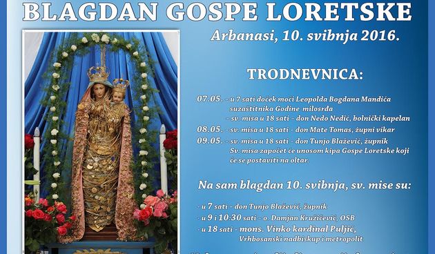 Program proslave blagdane Gospe Loretske 10. svibnja 2016.