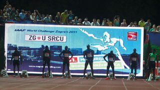 Zagreb, 130911.
IAAF World Challenge Zagreb 2011, 
61. memorijal Borisa Hanzekovica na atletskom stadionu Mladost na Savi.
Na slici: Usain Bolt pobjednik na 100 m.
Foto: Goran Mehkek / CROPIX