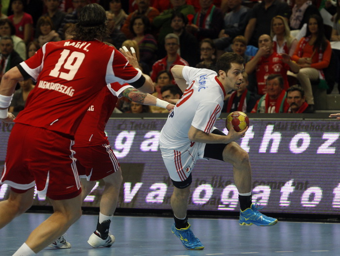 Veszprem, 040413.
Kvalifikacijska utakmica za Europsko prvenstvo rukometnih reprezentacija Madjarske i Hrvatske.
Na fotografiji: Damir Bicanic.
Foto: Zeljko Hajdinjak / Cropix