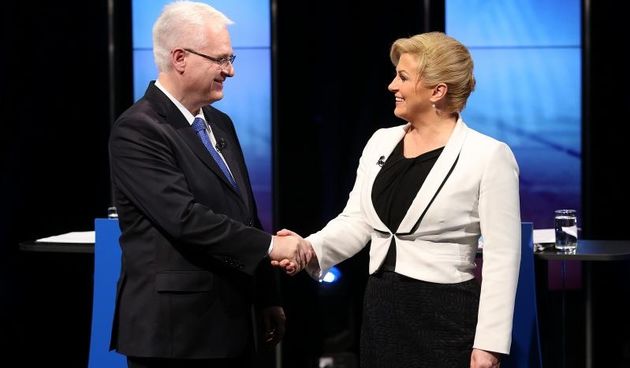 Zagreb – Suceljavanje predsjednickih kandidata Ive Josipovica i Kolinde Grabar Kitarovic na RTL televiziji. Photo: Anto Magzan/PIXSELL