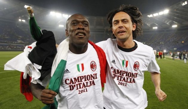 Clarence Seedorf (L) and Filippo Inzaghi celebrate after winning the Serie A title // Reuters