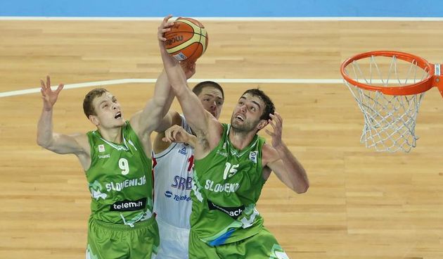Arena Stozice, Ljubljana, Slovenija – Europsko prvenstvo u kosarci Eurobasket Slovenia 2013., utakmica za plasman od 5. do 8. mjesta, Slovenija – Srbija. Jaka Blazic, Mirza Begic, Vladimir Stimac . Photo: Igor Kralj/PIXSELL