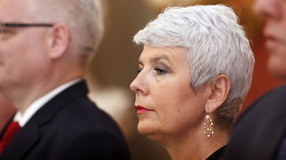 Zagreb, 250611.
Hrvatska Vlada, Banski dvori.
Svecana sjednica Hrvatske Vlade,povodom Dana drzavnosti.
Na slici: premijerka Jadranka Kosor.
Foto:  Damjan Tadic / CROPIX