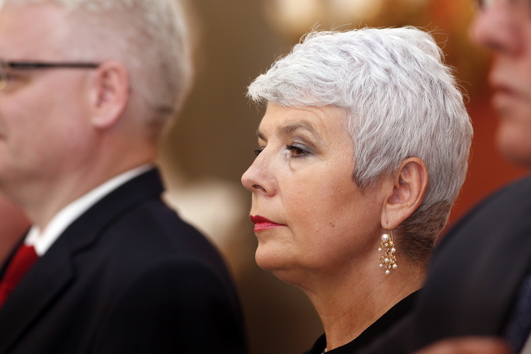 Zagreb, 250611.
Hrvatska Vlada, Banski dvori.
Svecana sjednica Hrvatske Vlade,povodom Dana drzavnosti.
Na slici: premijerka Jadranka Kosor.
Foto:  Damjan Tadic / CROPIX